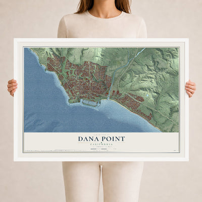 Map of Dana Point, California, 24 x 36 inch print in a white wood frame