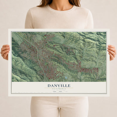 Map of Danville, California, 12 x 18 inch unframed archival matte print