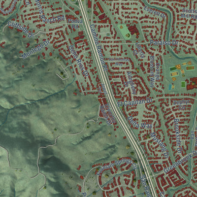 Second close-up of the map of Danville, California print showing more streets and buildings