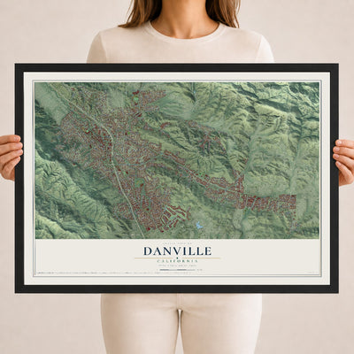 Map of Danville, California, 18 x 24 inch print in a black wood frame