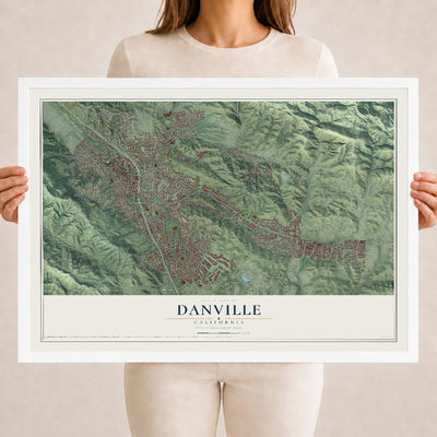 Map of Danville, California, 18 x 24 inch print in a white wood frame