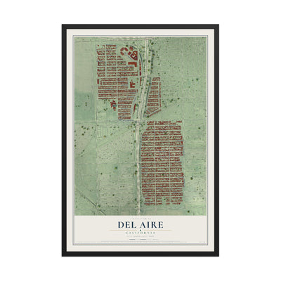 Map of Del Aire, California, 12 x 18 inch print in a black wood frame