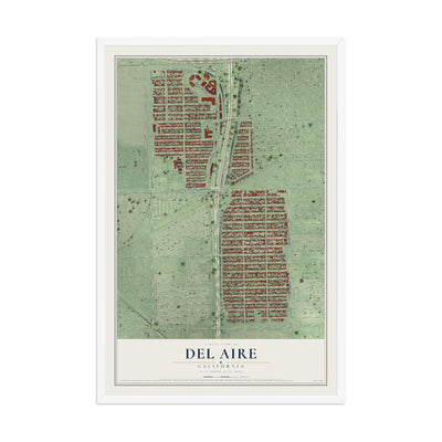 Map of Del Aire, California, 12 x 18 inch print in a white wood frame