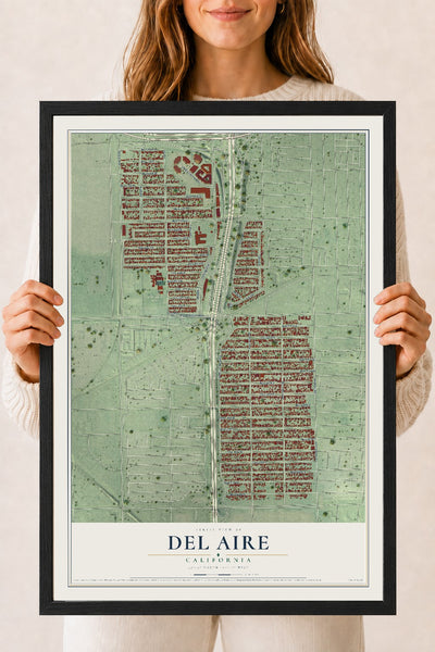 Map of Del Aire, California, 18 x 24 inch print in a black wood frame