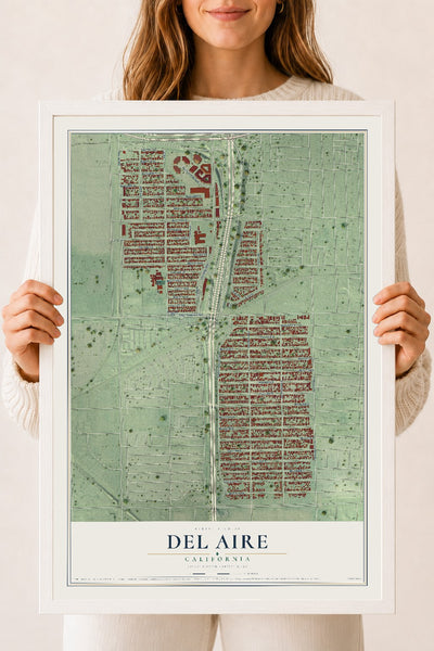 Map of Del Aire, California, 18 x 24 inch print in a white wood frame