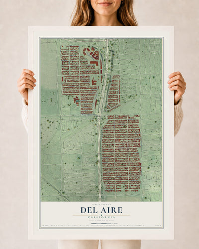 Map of Del Aire, California, 24 x 36 inch print in a white wood frame