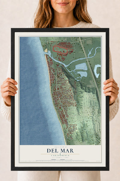 Map of Del Mar, California, 18 x 24 inch print in a black wood frame