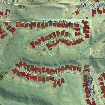 Close-up of the map of Del Mar Mesa, California print showing street and building detail