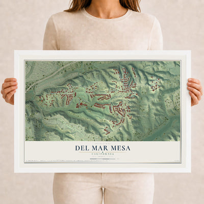 Map of Del Mar Mesa, California, 12 x 18 inch print in a white wood frame