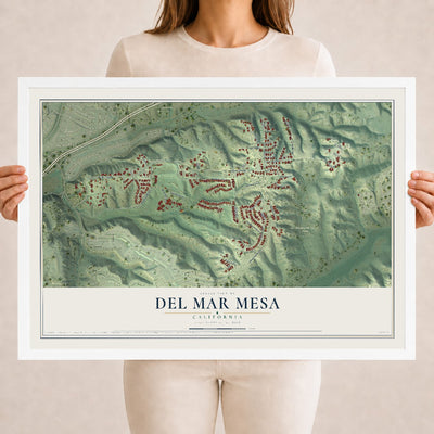 Map of Del Mar Mesa, California, 18 x 24 inch print in a white wood frame