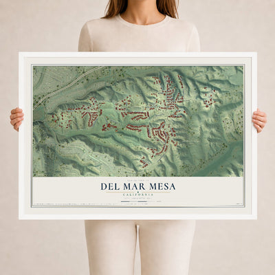 Map of Del Mar Mesa, California, 24 x 36 inch print in a white wood frame