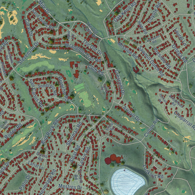 Close-up of the map of Del Monte Forest, California print showing street and building detail