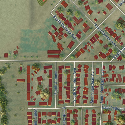 Close-up of the map of Del Rey, California print showing street and building detail