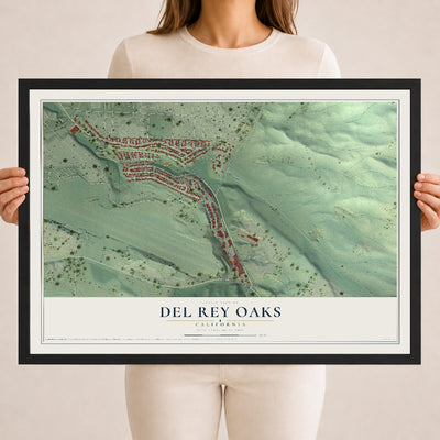 Map of Del Rey Oaks, California, 18 x 24 inch print in a black wood frame