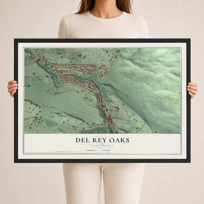 Map of Del Rey Oaks, California, 24 x 36 inch print in a black wood frame