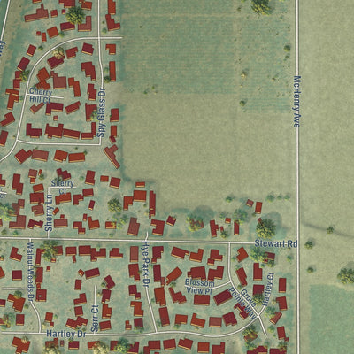 Close-up of the map of Del Rio, California print showing street and building detail