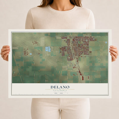 Map of Delano, California, 12 x 18 inch unframed archival matte print