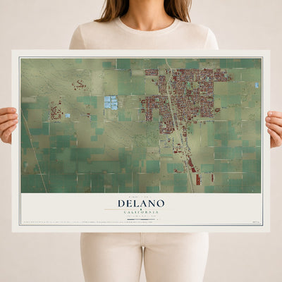 Map of Delano, California, 18 x 24 inch unframed archival matte print