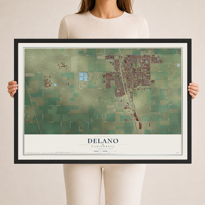 Map of Delano, California, 24 x 36 inch print in a black wood frame