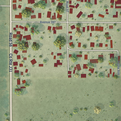 Close-up of the map of Delft Colony, California print showing street and building detail