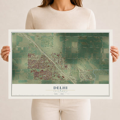Map of Delhi, California, 12 x 18 inch unframed archival matte print