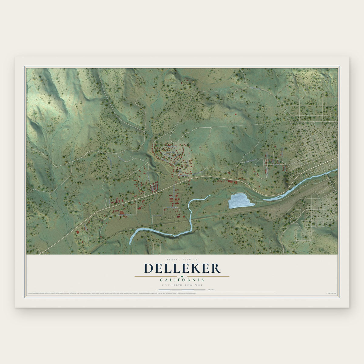 Delleker, California map print, the full design