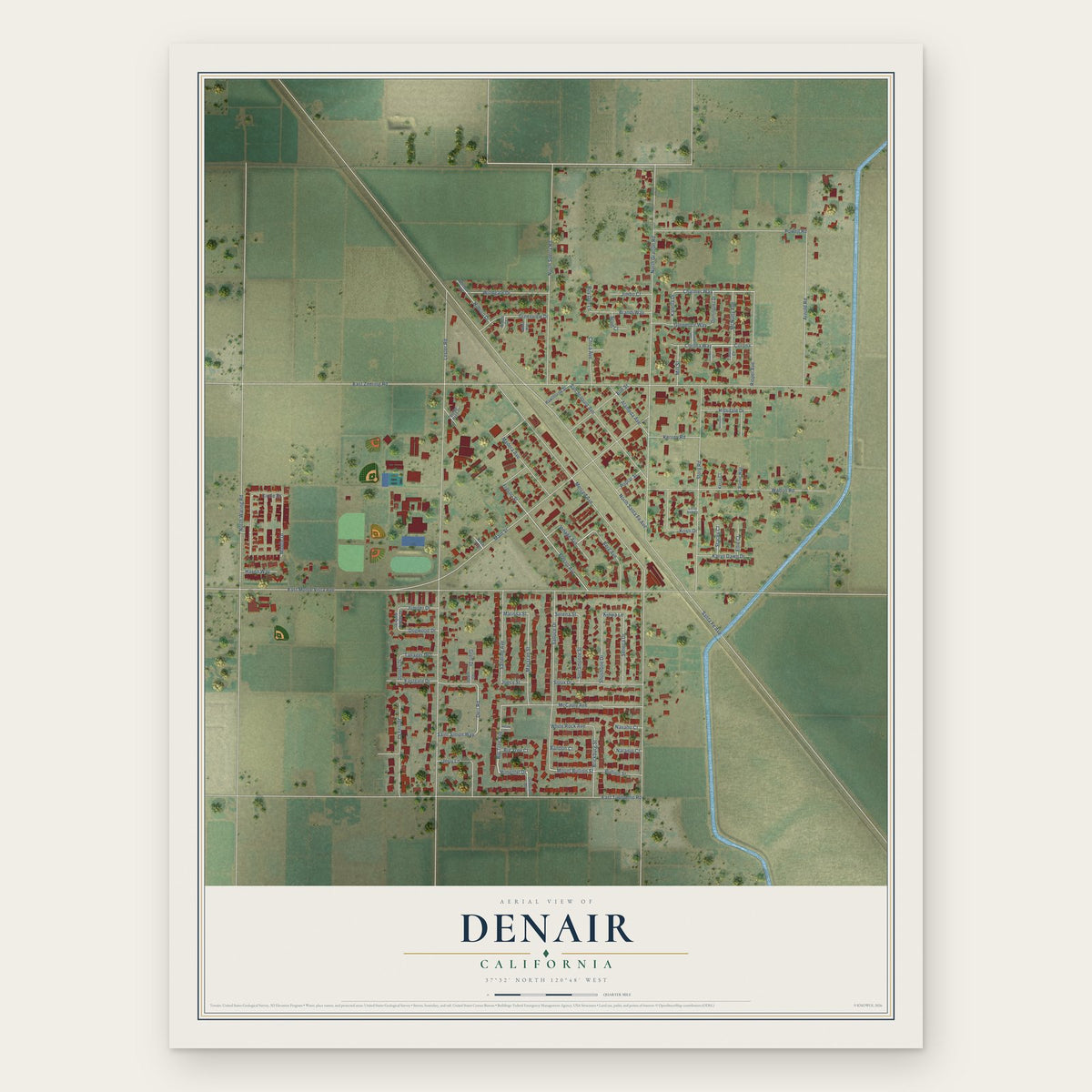 Denair, California map print, the full design