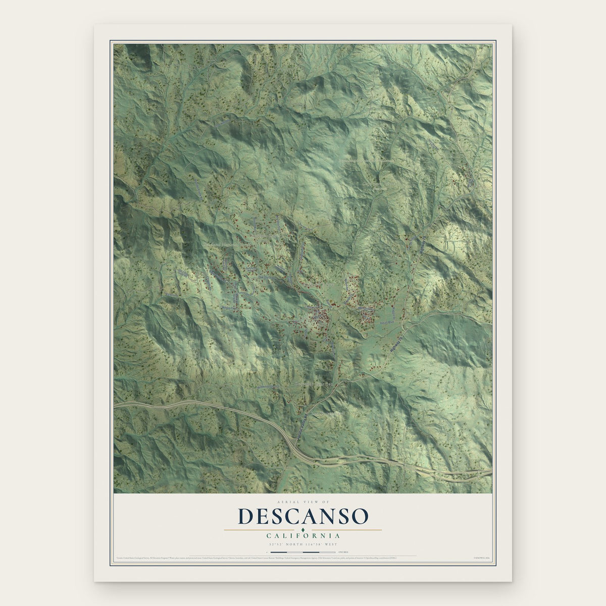 Descanso, California map print, the full design