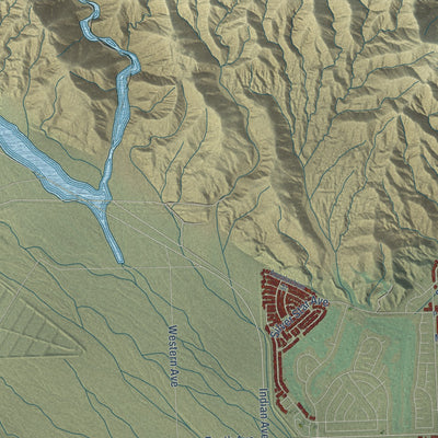 Second close-up of the map of Desert Hot Springs, California print showing more streets and buildings