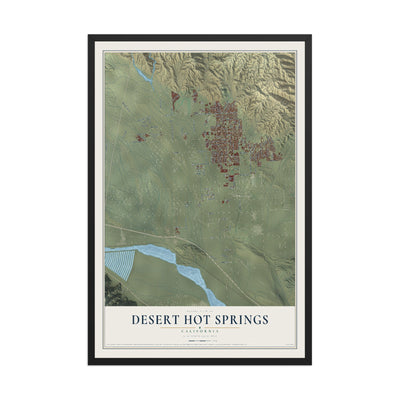 Map of Desert Hot Springs, California, 12 x 18 inch print in a black wood frame