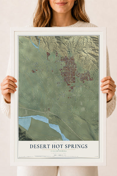 Map of Desert Hot Springs, California, 18 x 24 inch print in a white wood frame