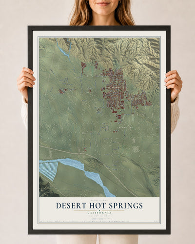Map of Desert Hot Springs, California, 24 x 36 inch print in a black wood frame