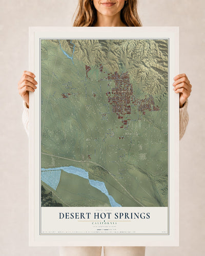 Map of Desert Hot Springs, California, 24 x 36 inch print in a white wood frame