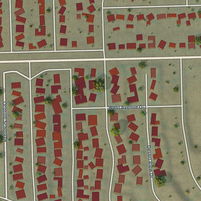 Close-up of the map of Desert View Highlands, California print showing street and building detail