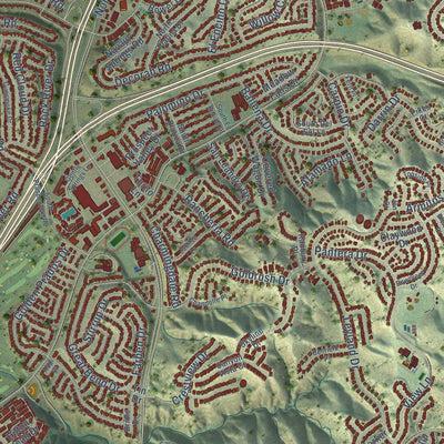 Close-up of the map of Diamond Bar, California print showing street and building detail