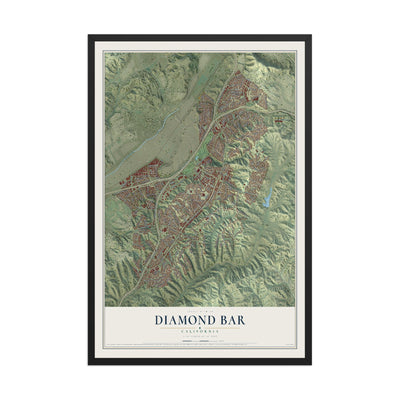 Map of Diamond Bar, California, 12 x 18 inch print in a black wood frame