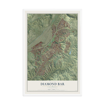Map of Diamond Bar, California, 12 x 18 inch print in a white wood frame