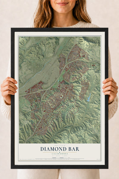 Map of Diamond Bar, California, 18 x 24 inch print in a black wood frame