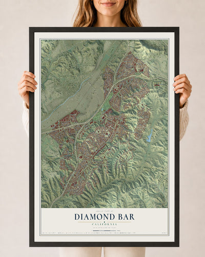 Map of Diamond Bar, California, 24 x 36 inch print in a black wood frame