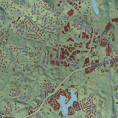 Close-up of the map of Diamond Springs, California print showing street and building detail