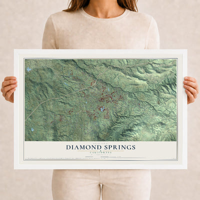 Map of Diamond Springs, California, 12 x 18 inch print in a white wood frame