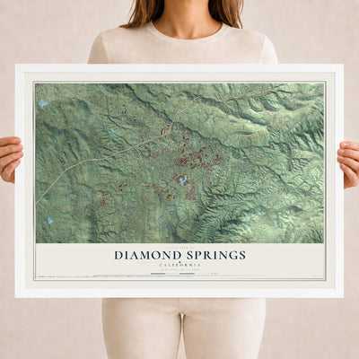 Map of Diamond Springs, California, 18 x 24 inch print in a white wood frame