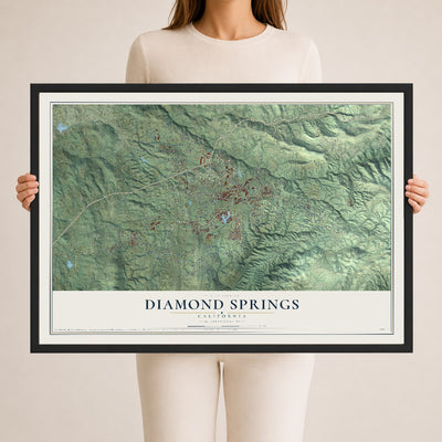 Map of Diamond Springs, California, 24 x 36 inch print in a black wood frame