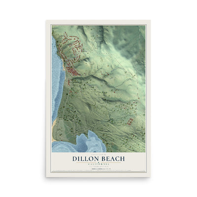 Map of Dillon Beach, California, 12 x 18 inch unframed archival matte print
