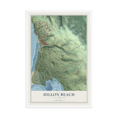Map of Dillon Beach, California, 12 x 18 inch print in a white wood frame