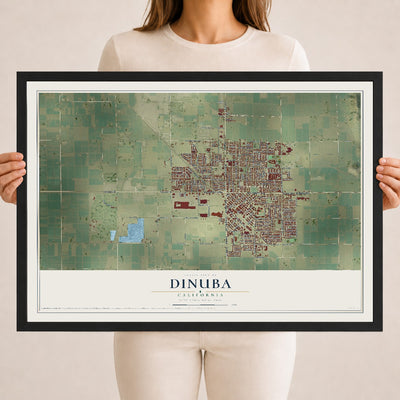 Map of Dinuba, California, 18 x 24 inch print in a black wood frame