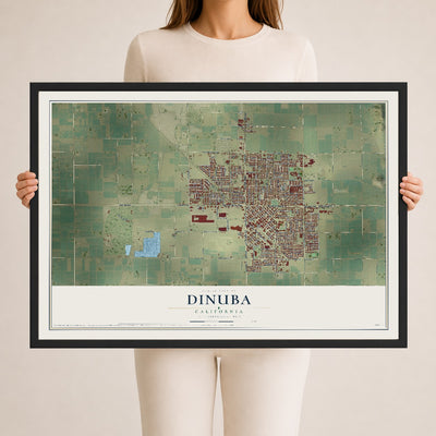 Map of Dinuba, California, 24 x 36 inch print in a black wood frame