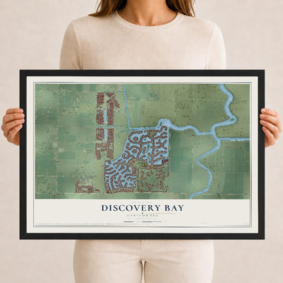 Map of Discovery Bay, California, 12 x 18 inch print in a black wood frame
