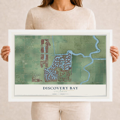 Map of Discovery Bay, California, 12 x 18 inch print in a white wood frame