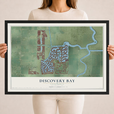 Map of Discovery Bay, California, 18 x 24 inch print in a black wood frame